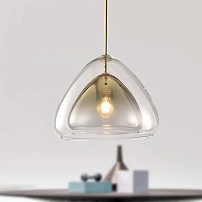 DecorBites™ Nordic Double Glass Cone Pendant Light Fixture - 12"/14" Wide Champagne Suspension