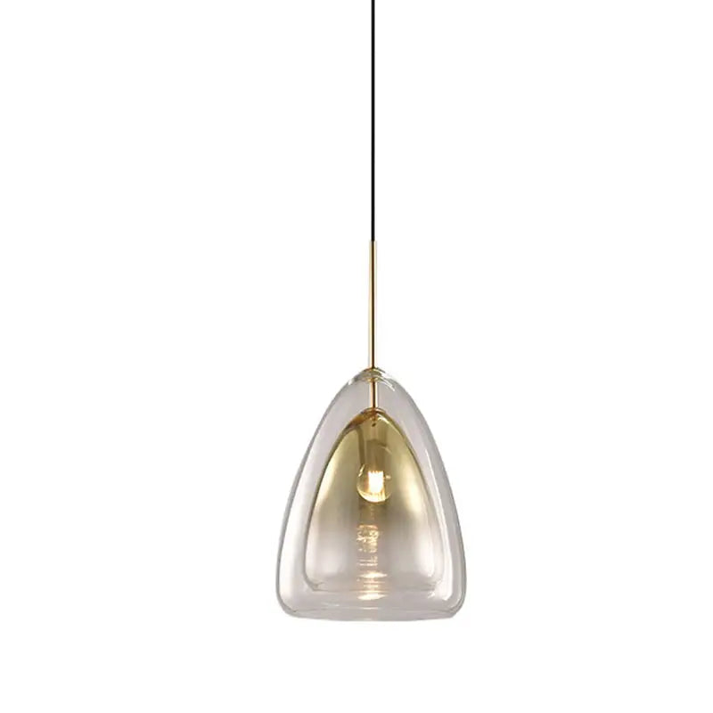 DecorBites™ Nordic Double Glass Cone Pendant Light Fixture - 12"/14" Wide Champagne Suspension