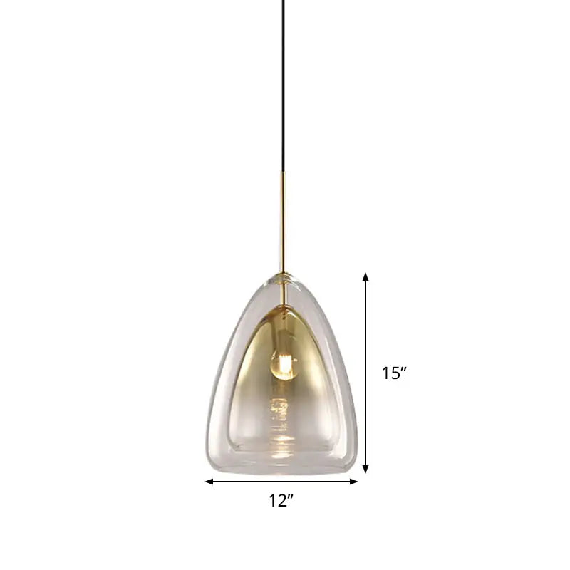 DecorBites™ Nordic Double Glass Cone Pendant Light Fixture - 12"/14" Wide Champagne Suspension