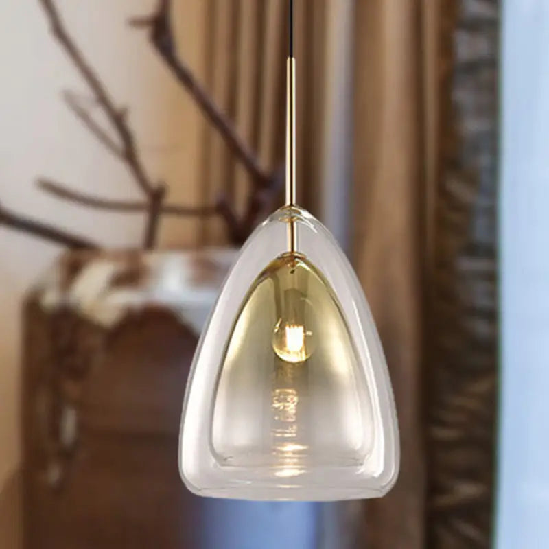 DecorBites™ Nordic Double Glass Cone Pendant Light Fixture - 12"/14" Wide Champagne Suspension