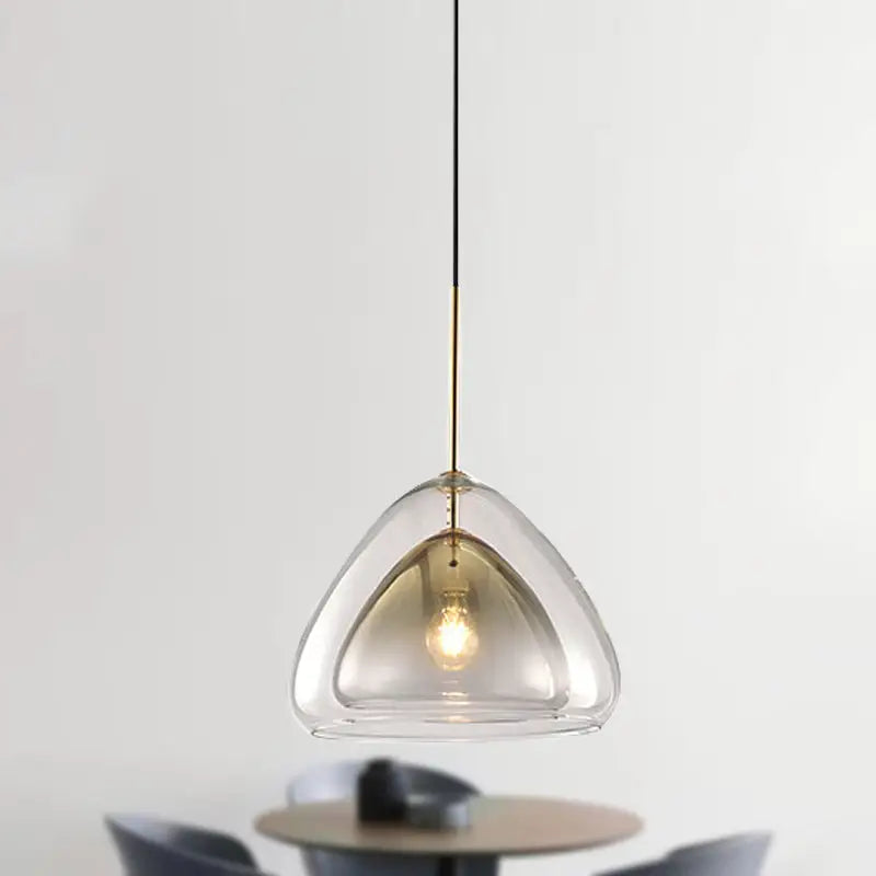 DecorBites™ Nordic Double Glass Cone Pendant Light Fixture - 12"/14" Wide Champagne Suspension