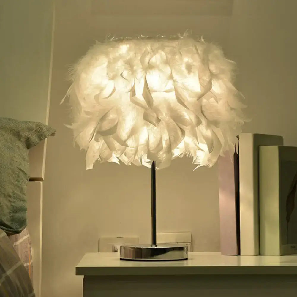 DecorBites™ Nordic Feather Table Lamp - Cylindrical Natural Light for Bedroom or Nightstand