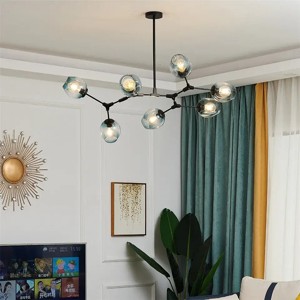 Modern black metal ball led chandelier with clear glass globes nordic glass ball led lighting fixture