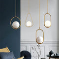 DecorBites™ nordic glass ball pendant light with gold-toned frame and frosted glass ball light source