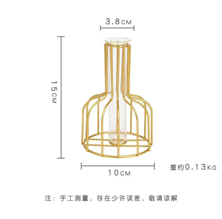 DecorBites™ Nordic Iron Golden Hydroponic Vase with Dried Flowers