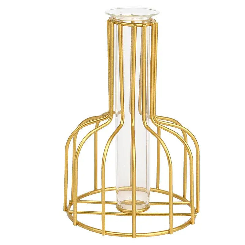 DecorBites™ Nordic Iron Golden Hydroponic Vase with Dried Flowers