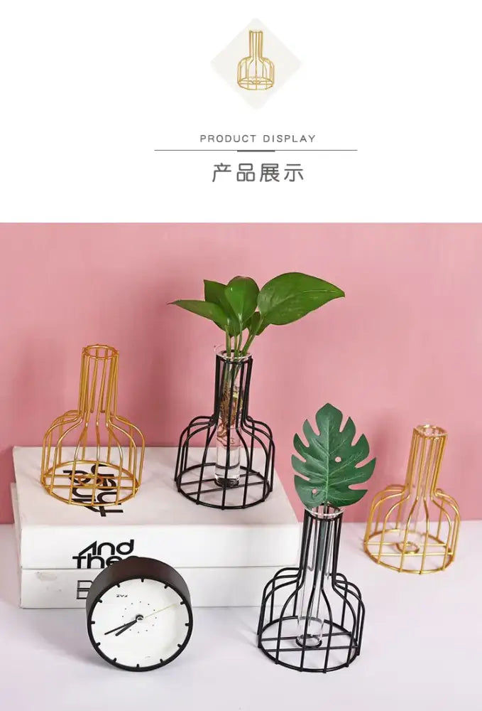 DecorBites™ Nordic Iron Golden Hydroponic Vase with Dried Flowers