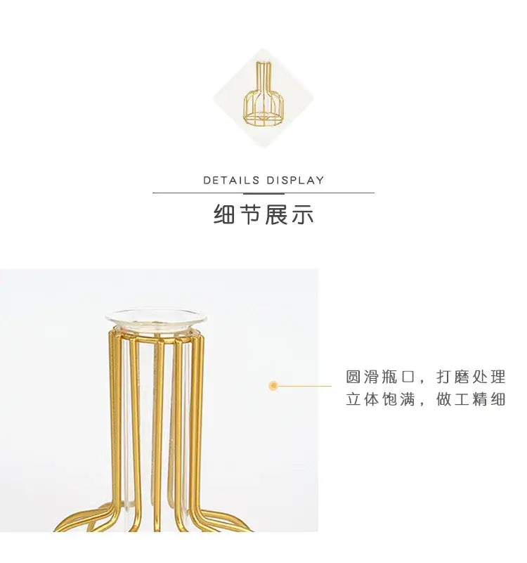 DecorBites™ Nordic Iron Golden Hydroponic Vase with Dried Flowers