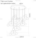 Modern decor led nordic bubble chandelier with seven transparent glass globes and metallic frame for living room or dining room