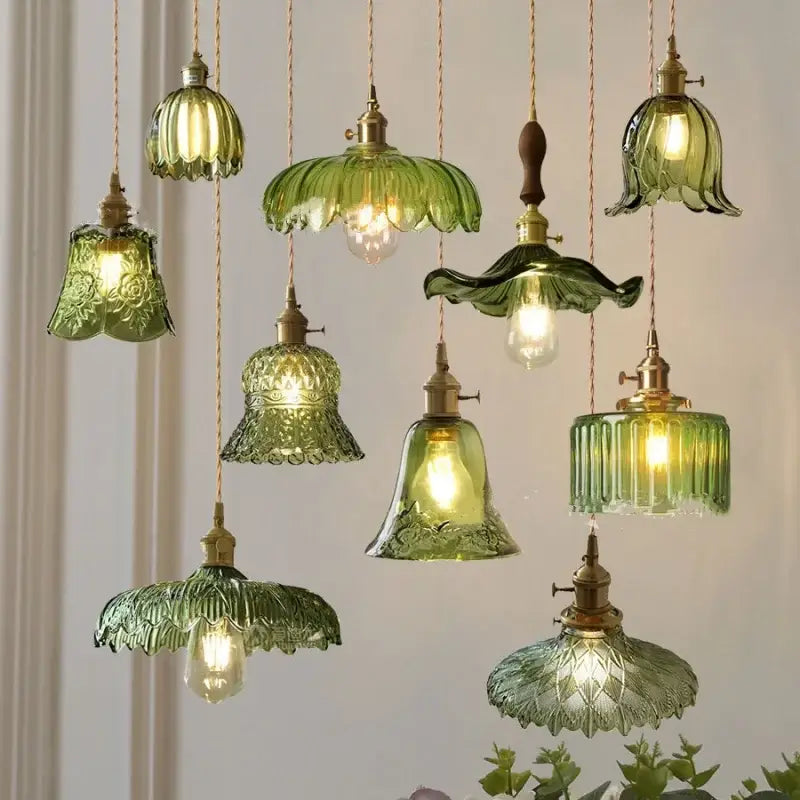 DecorBites™ Nordic LED Pendant Light Green Glass Hanging Fixture