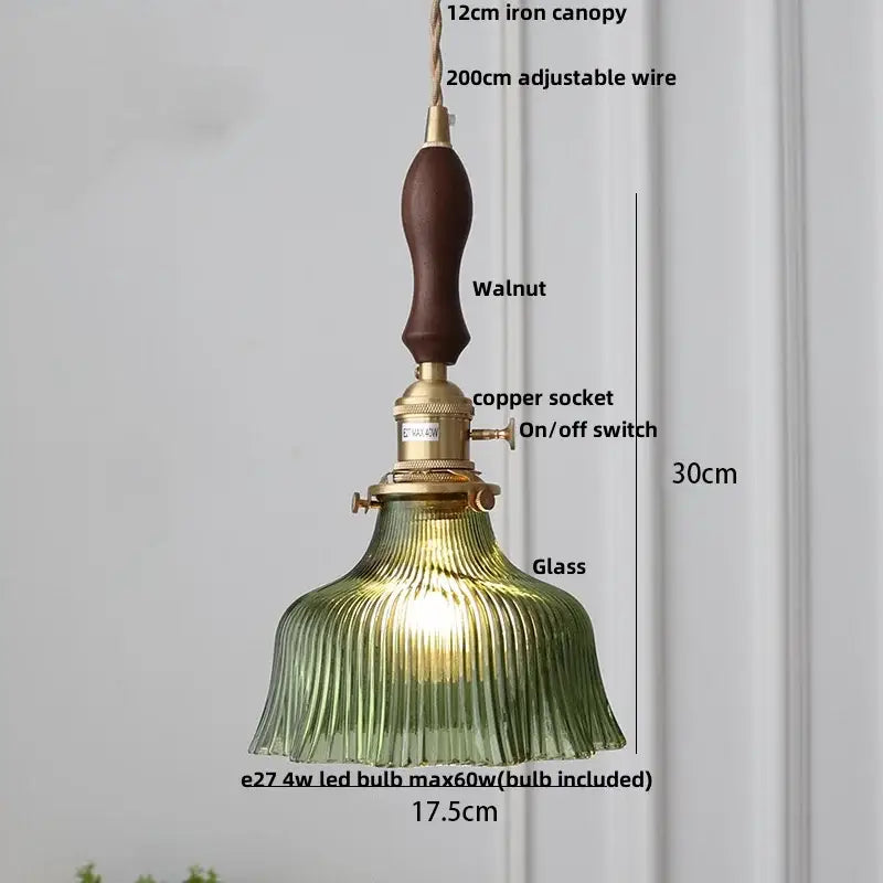 DecorBites™ Nordic LED Pendant Light Green Glass Hanging Fixture