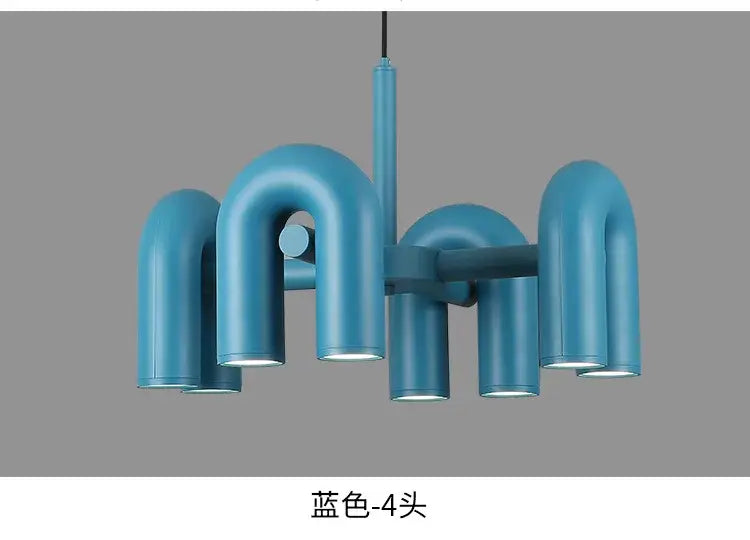 Blue DecorBites™ Nordic u shape LED ceiling chandelier with four light fixtures for living room or bedroom use