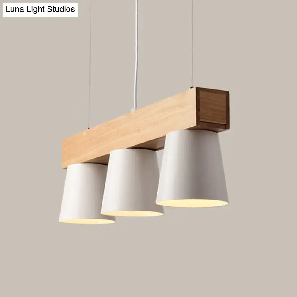 DecorBites™ Nordic Metal 3-Head Conical Frustum Pendant Light - White Island Suspension Lamp with Wood Beam