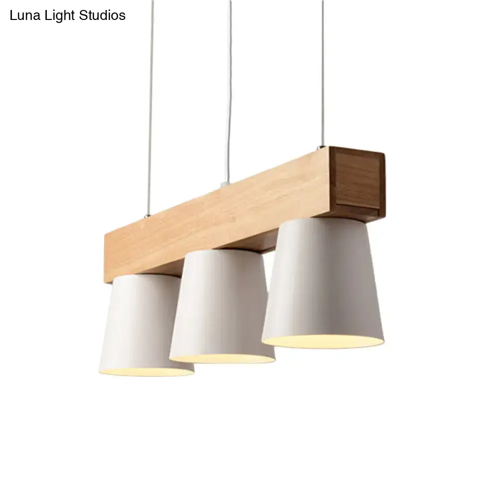DecorBites™ Nordic Metal 3-Head Conical Frustum Pendant Light - White Island Suspension Lamp with Wood Beam