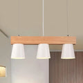 DecorBites™ Nordic Metal 3-Head Conical Frustum Pendant Light - White Island Suspension Lamp with Wood Beam