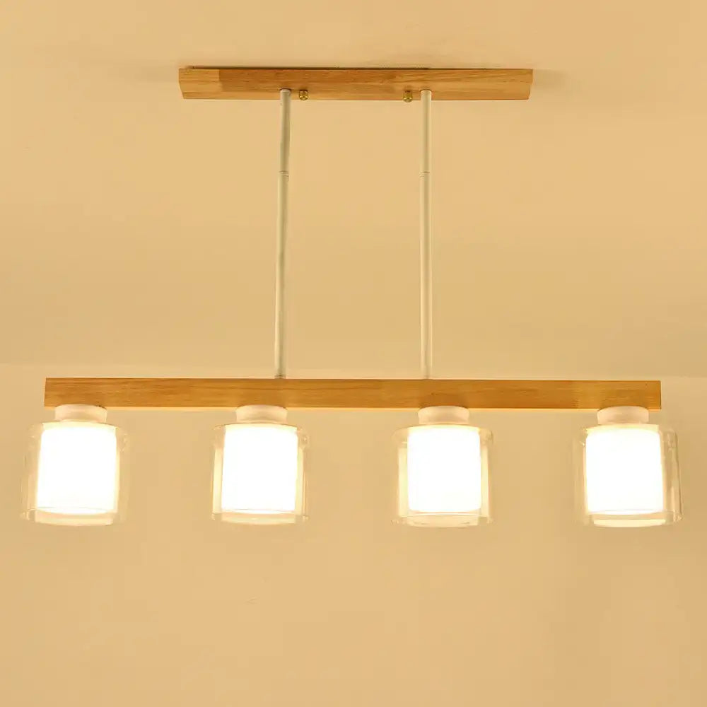 DecorBites™ Nordic Modern Wood Island Pendant with Glass Lampshade Hanging Lamp
