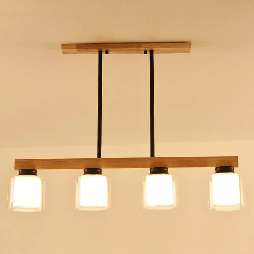 DecorBites™ Nordic Modern Wood Island Pendant with Glass Lampshade Hanging Lamp