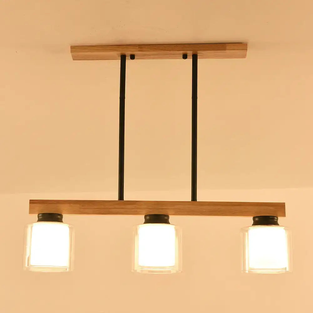 DecorBites™ Nordic Modern Wood Island Pendant with Glass Lampshade Hanging Lamp
