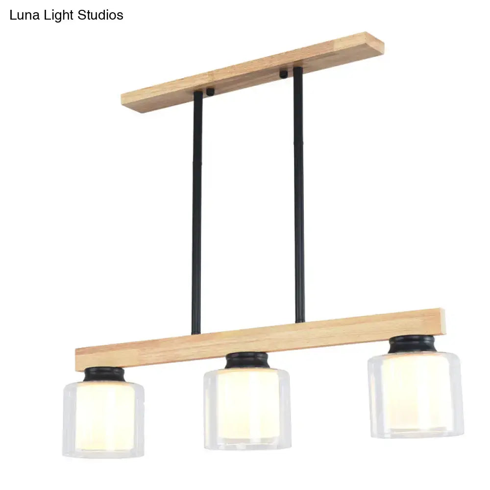 DecorBites™ Nordic Modern Wood Island Pendant with Glass Lampshade Hanging Lamp