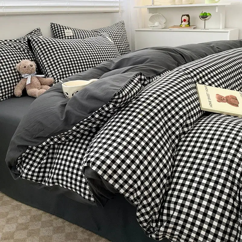 DecorBites™ Nordic Plaid Cotton Bedding Set - Queen/King