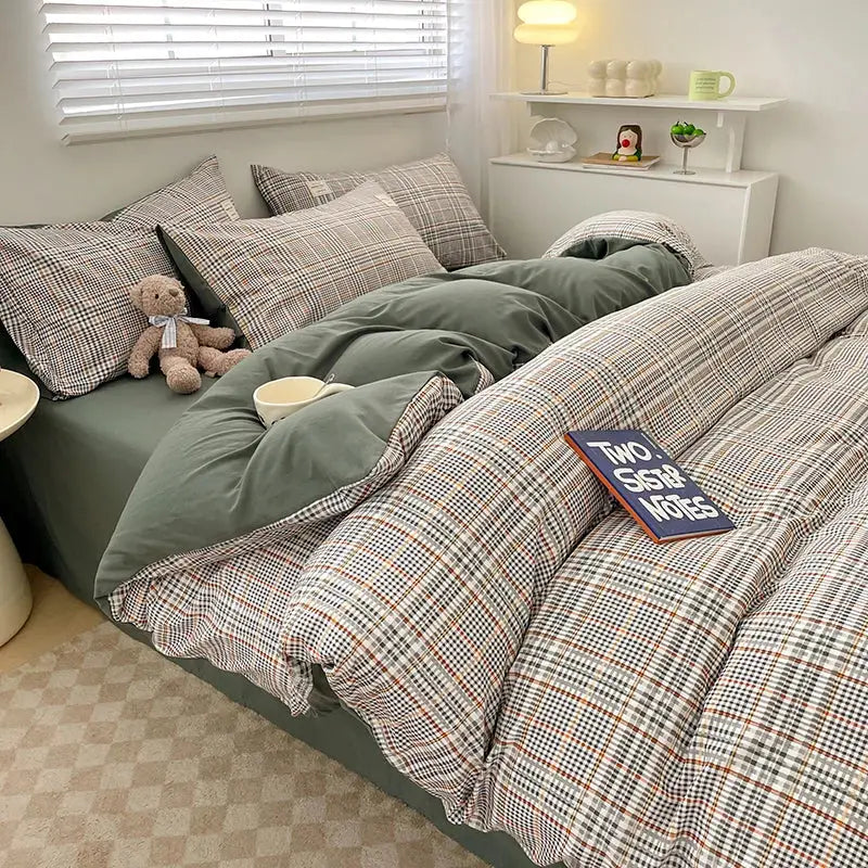 DecorBites™ Nordic Plaid Cotton Bedding Set - Queen/King