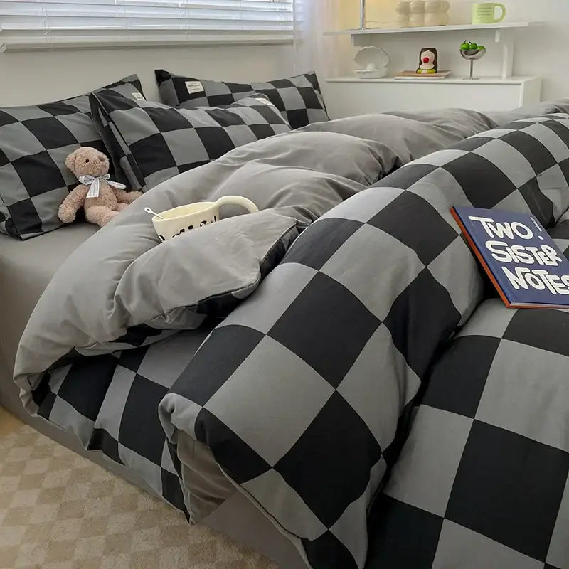 DecorBites™ Nordic Plaid Cotton Bedding Set - Queen/King