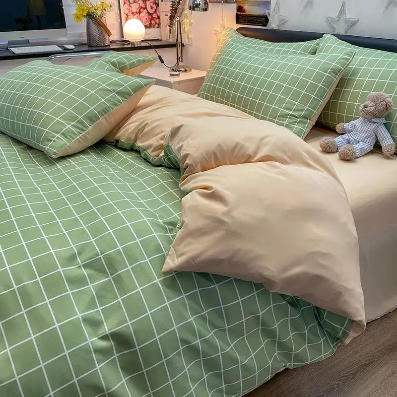DecorBites™ Nordic Plaid Cotton Bedding Set - Queen/King