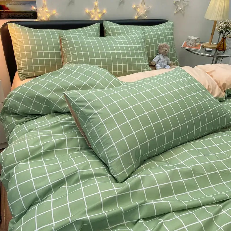 DecorBites™ Nordic Plaid Cotton Bedding Set - Queen/King