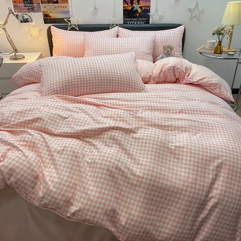DecorBites™ Nordic Plaid Cotton Bedding Set - Queen/King