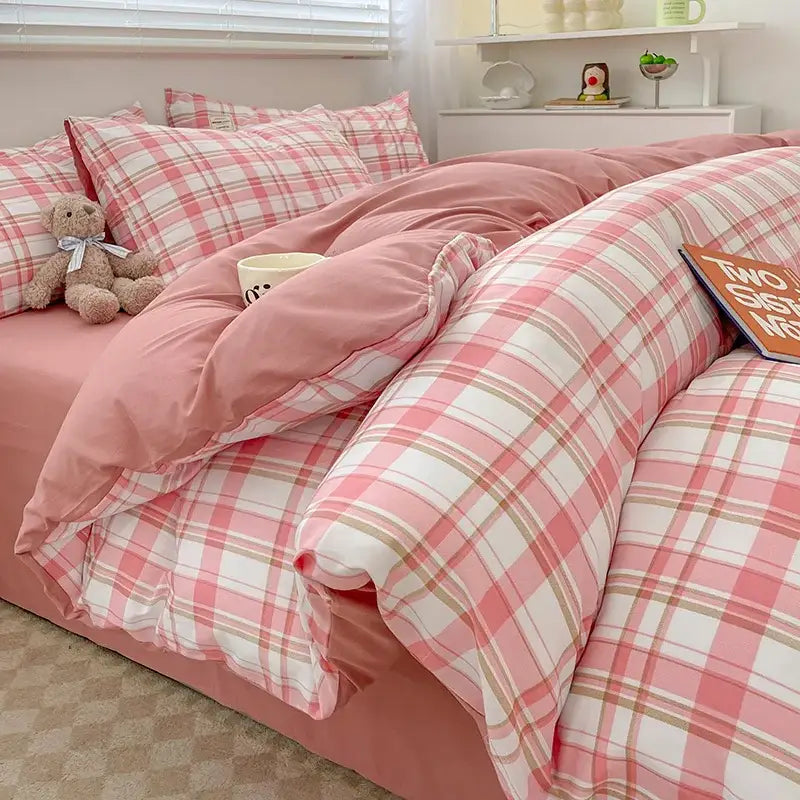 DecorBites™ Nordic Plaid Cotton Bedding Set - Queen/King