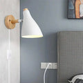 Decorbites nordic plug in wood wall sconce white conical design with wooden base and handle featuring bo-ha majlene style