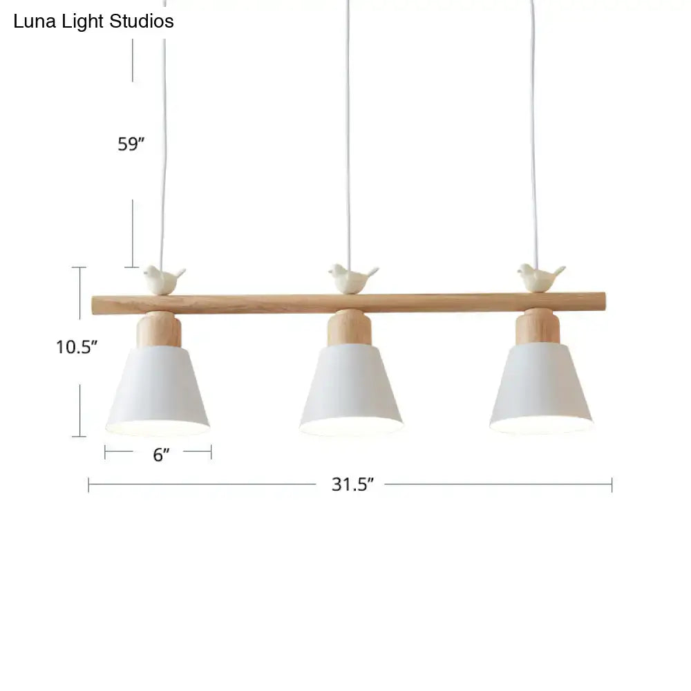 DecorBites™ Nordic Shaded Hanging Island Light Metal Pendant with Bird Decor - 3-Head Dining Room Drop