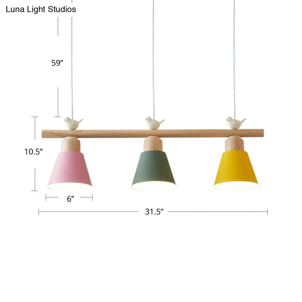 DecorBites™ Nordic Shaded Hanging Island Light Metal Pendant with Bird Decor - 3-Head Dining Room Drop