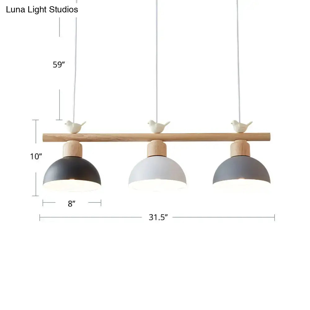 DecorBites™ Nordic Shaded Hanging Island Light Metal Pendant with Bird Decor - 3-Head Dining Room Drop