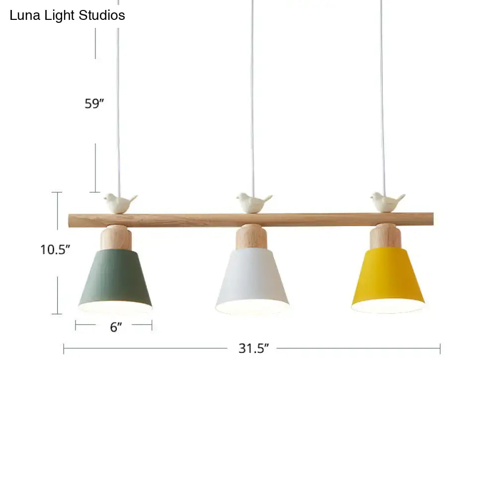 DecorBites™ Nordic Shaded Hanging Island Light Metal Pendant with Bird Decor - 3-Head Dining Room Drop