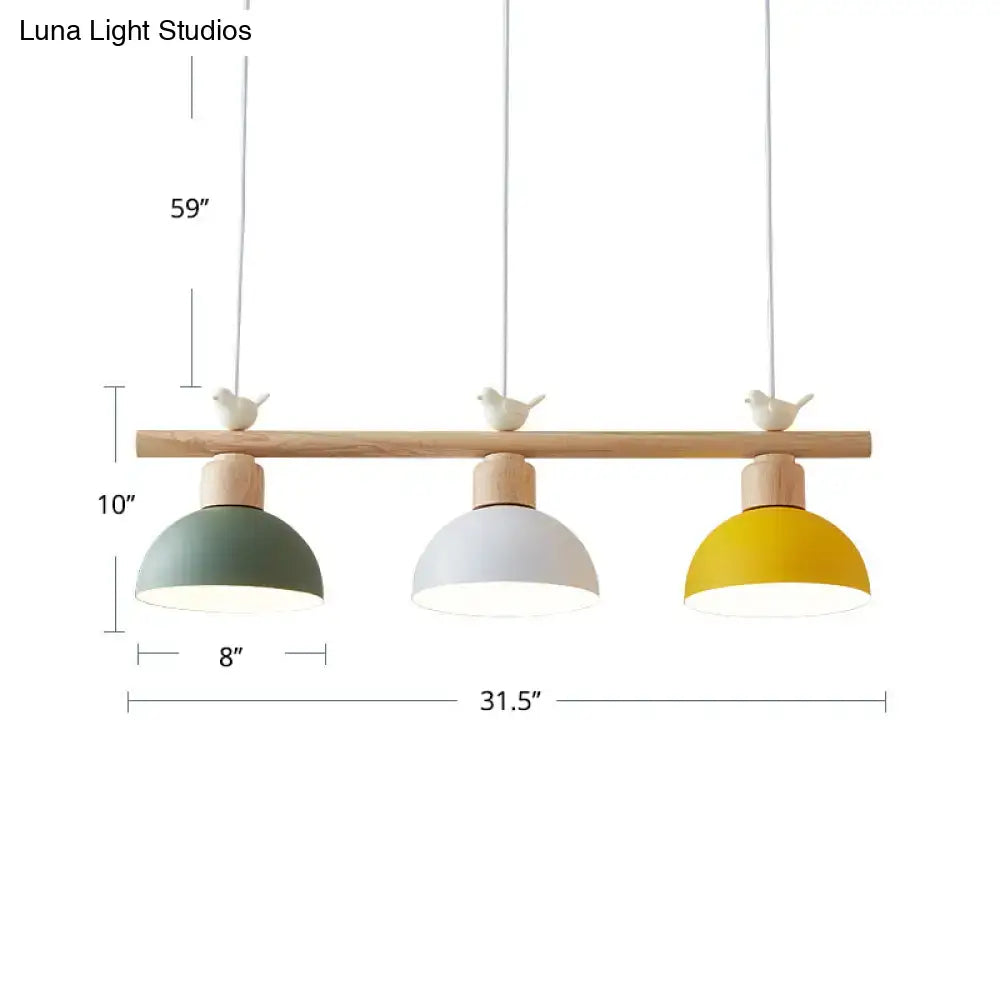 DecorBites™ Nordic Shaded Hanging Island Light Metal Pendant with Bird Decor - 3-Head Dining Room Drop