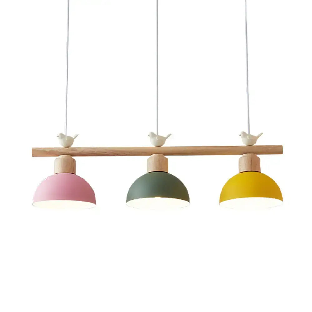 DecorBites™ Nordic Shaded Hanging Island Light Metal Pendant with Bird Decor - 3-Head Dining Room Drop