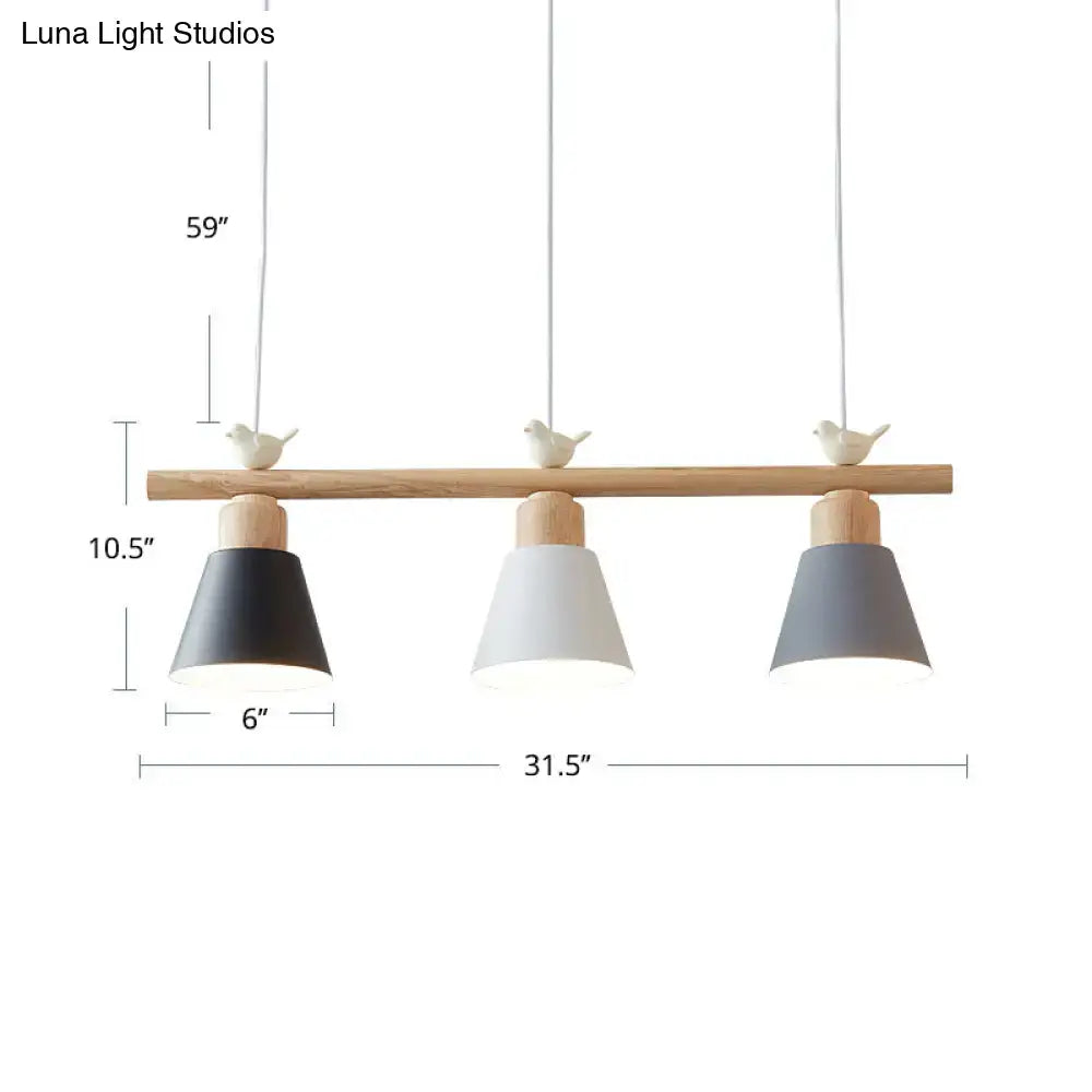 DecorBites™ Nordic Shaded Hanging Island Light Metal Pendant with Bird Decor - 3-Head Dining Room Drop
