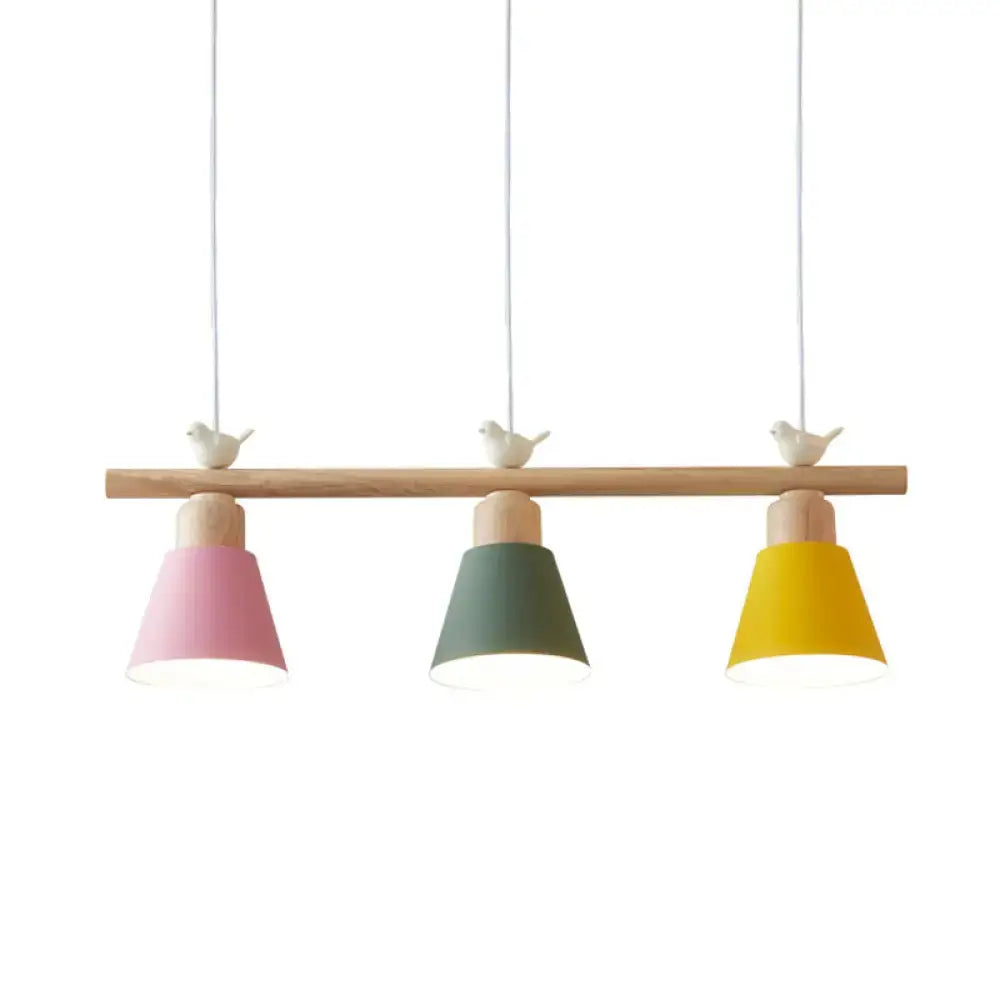 DecorBites™ Nordic Shaded Hanging Island Light Metal Pendant with Bird Decor - 3-Head Dining Room Drop