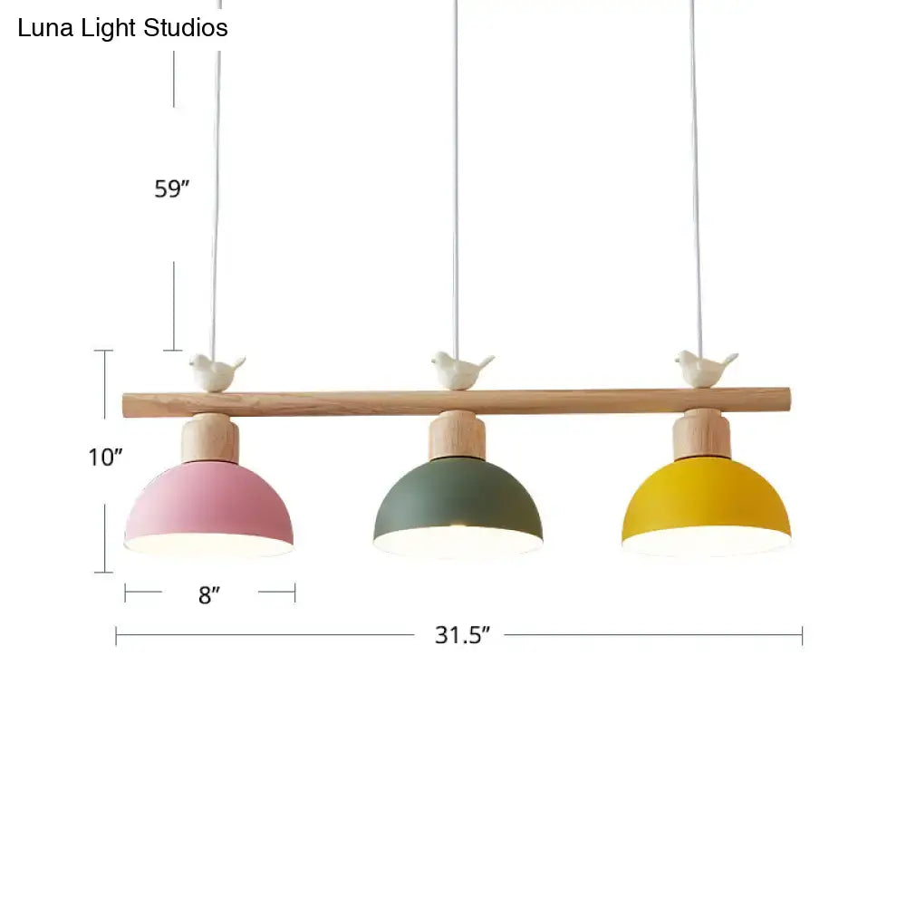 DecorBites™ Nordic Shaded Hanging Island Light Metal Pendant with Bird Decor - 3-Head Dining Room Drop