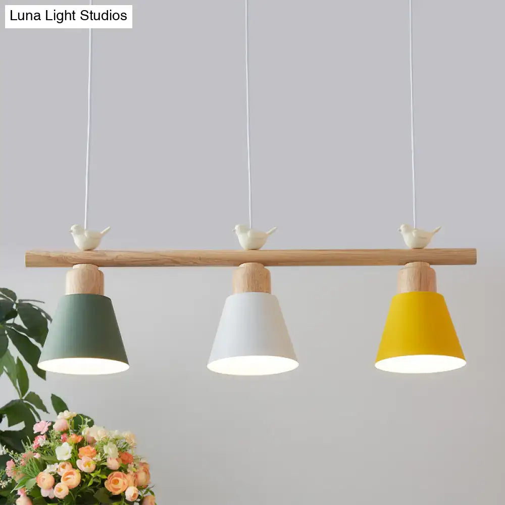 DecorBites™ Nordic Shaded Hanging Island Light Metal Pendant with Bird Decor - 3-Head Dining Room Drop