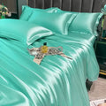 Decorbites™ nordic silk bedding set with luxe mint green satin duvet cover and matching pillowcases for width bed