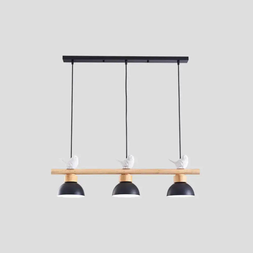 DecorBites™ Nordic Style 3-Light Wood Bowl Pendant with Metal Shades for Island Lighting