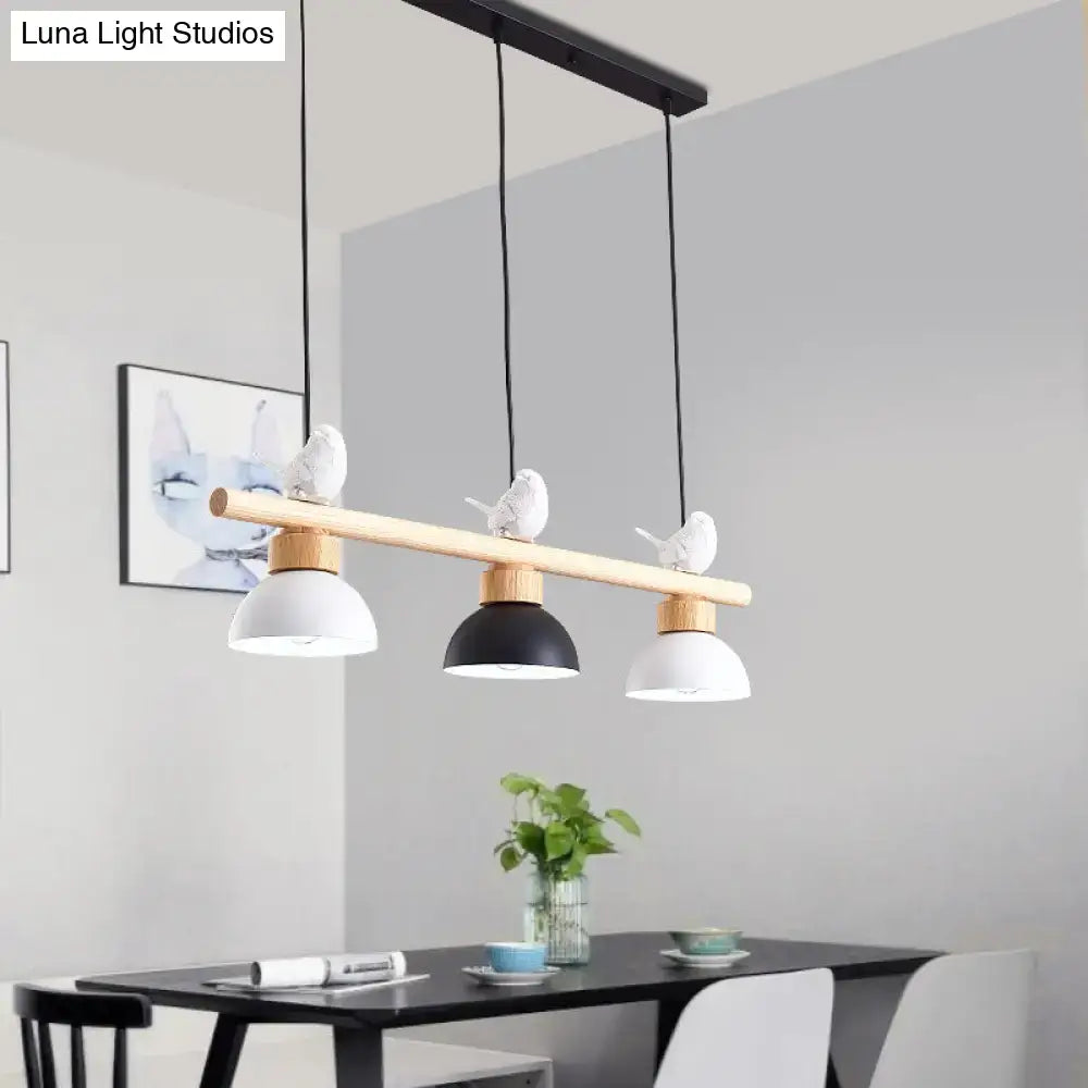 DecorBites™ Nordic Style 3-Light Wood Bowl Pendant with Metal Shades for Island Lighting