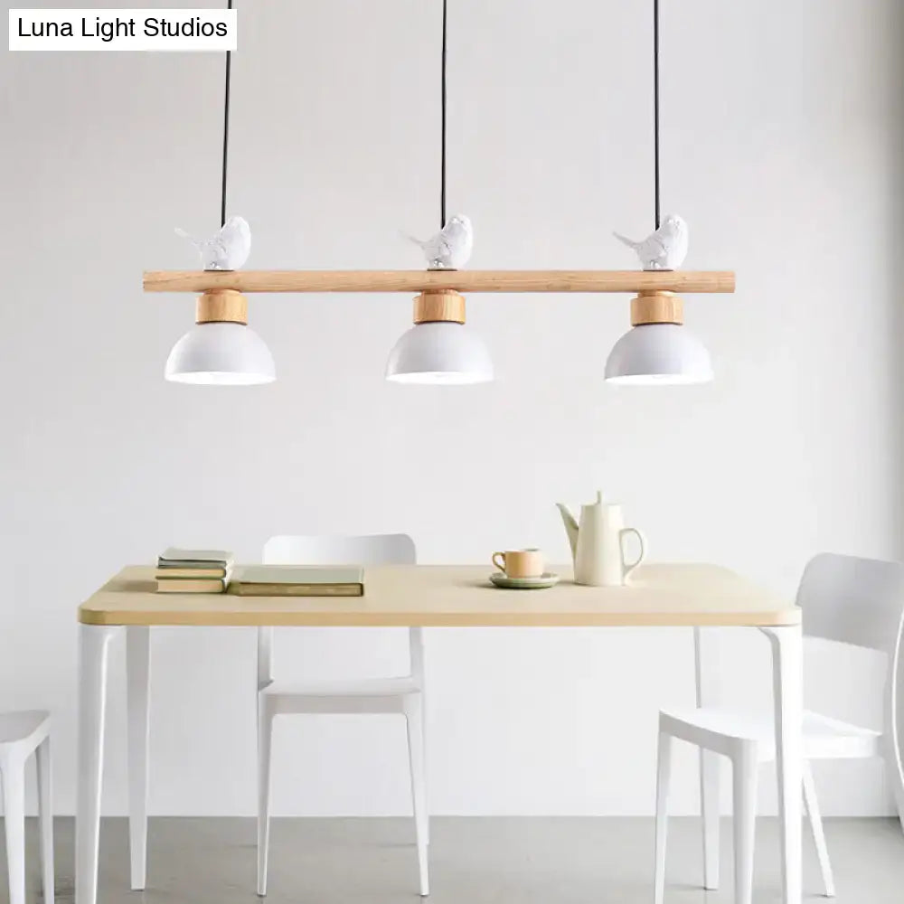 DecorBites™ Nordic Style 3-Light Wood Bowl Pendant with Metal Shades for Island Lighting