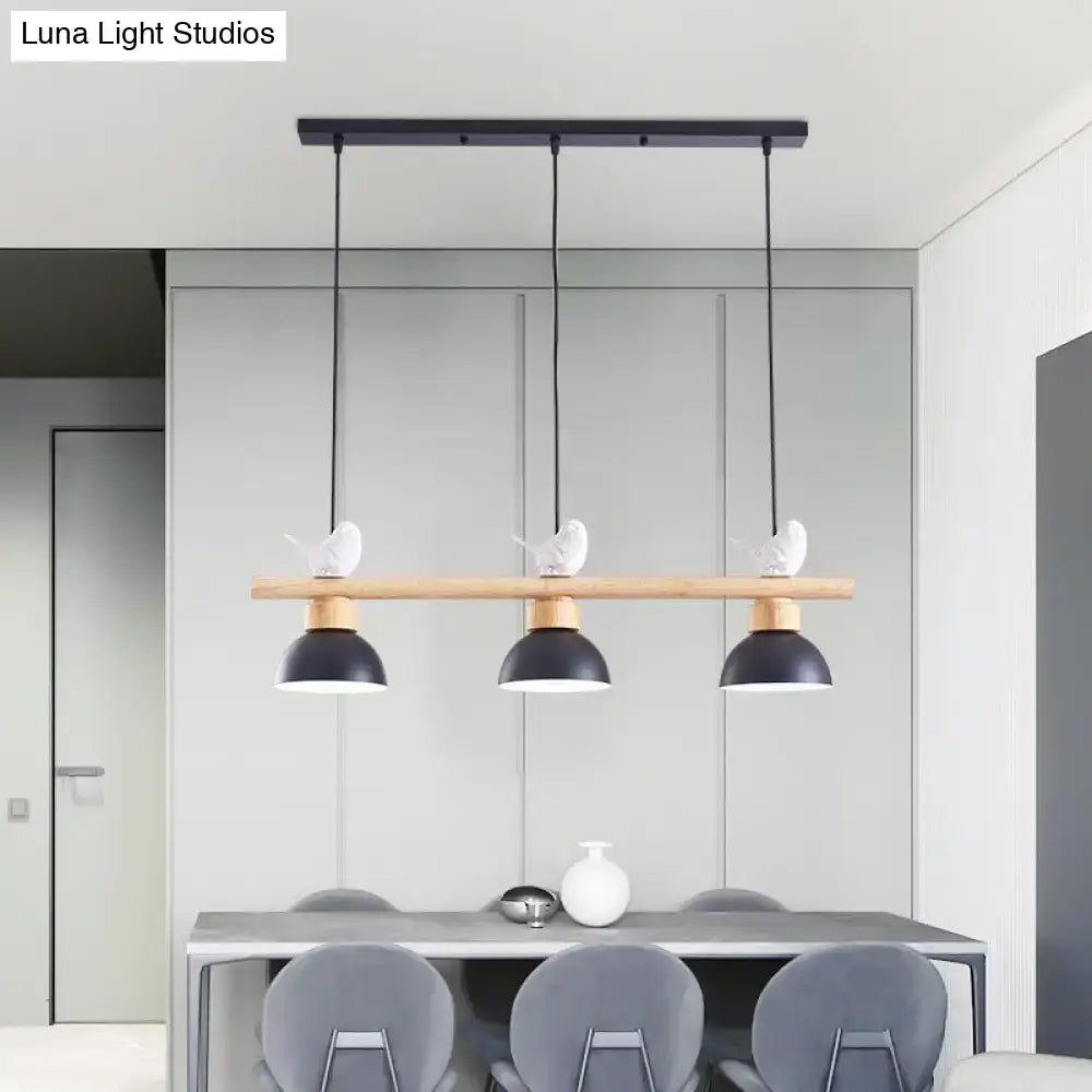 DecorBites™ Nordic Style 3-Light Wood Bowl Pendant with Metal Shades for Island Lighting