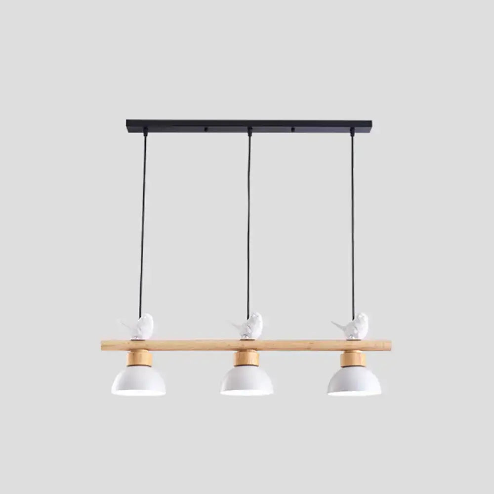 DecorBites™ Nordic Style 3-Light Wood Bowl Pendant with Metal Shades for Island Lighting