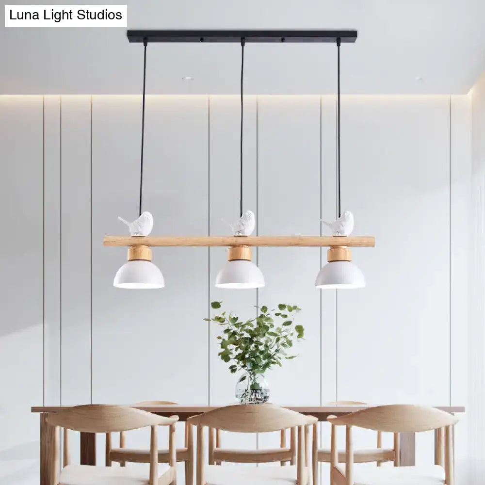 DecorBites™ Nordic Style 3-Light Wood Bowl Pendant with Metal Shades for Island Lighting