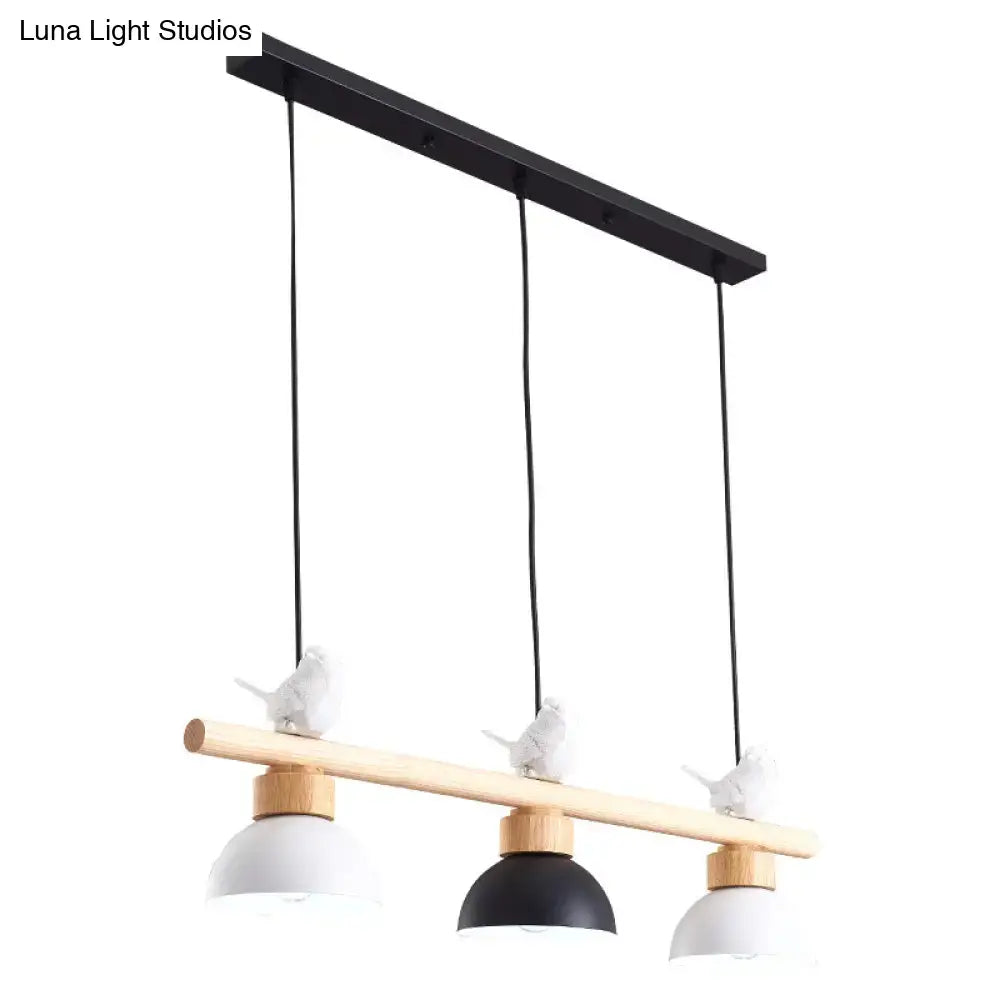 DecorBites™ Nordic Style 3-Light Wood Bowl Pendant with Metal Shades for Island Lighting
