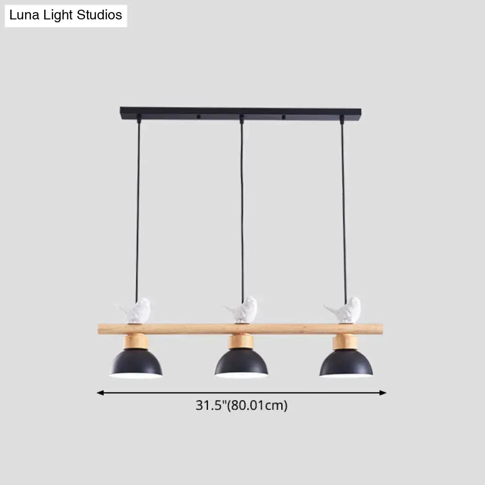 DecorBites™ Nordic Style 3-Light Wood Bowl Pendant with Metal Shades for Island Lighting